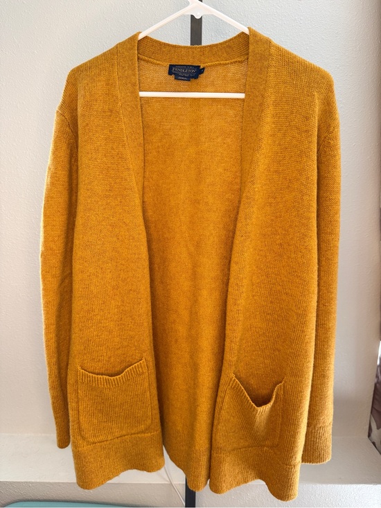 Pendleton Sweaters - Pendleton Mustard Open-Front 100% Wool Pocket Cardigan